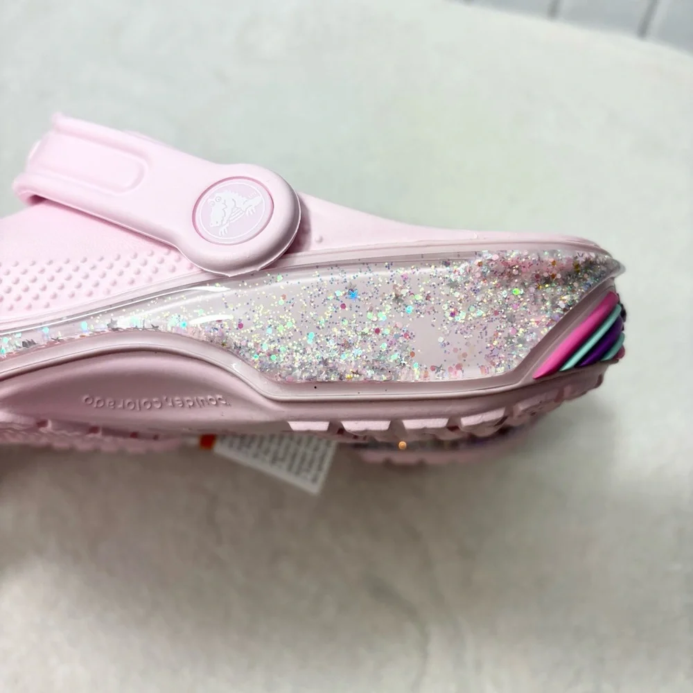 Crocs Kids' Pink Classic‎ Star Sparkle Shaker Clog Size J 2